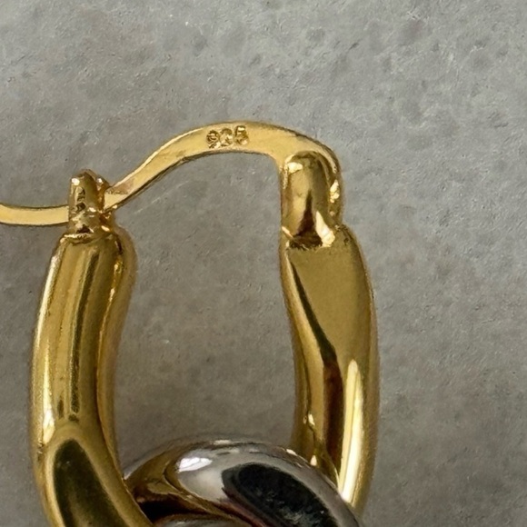 COPY - Sterling Silver Two Tone Gold Double Chain Link Hoop Chunky Earrings Bra… - Picture 3 of 3